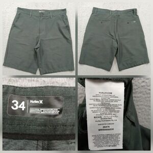 Hurley Chino Shorts Men's 34 Green Flat Front Casual Surf